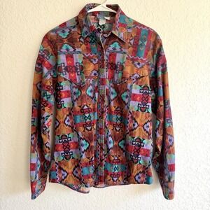 Vintage Country Western Rodeo Shirt Latigo Long Sleeve Button Up Aztec Cowgirl
